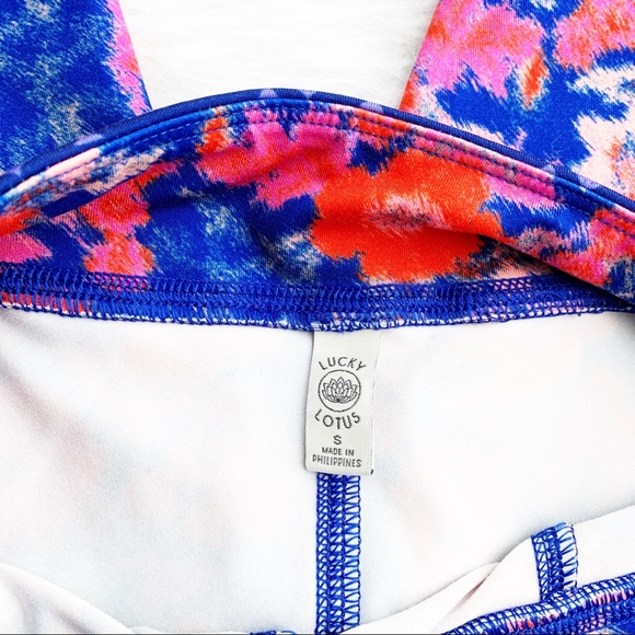 LUCKY LOTUS Floral Color Block Cut Out Leggings S - Picture 8 of 8